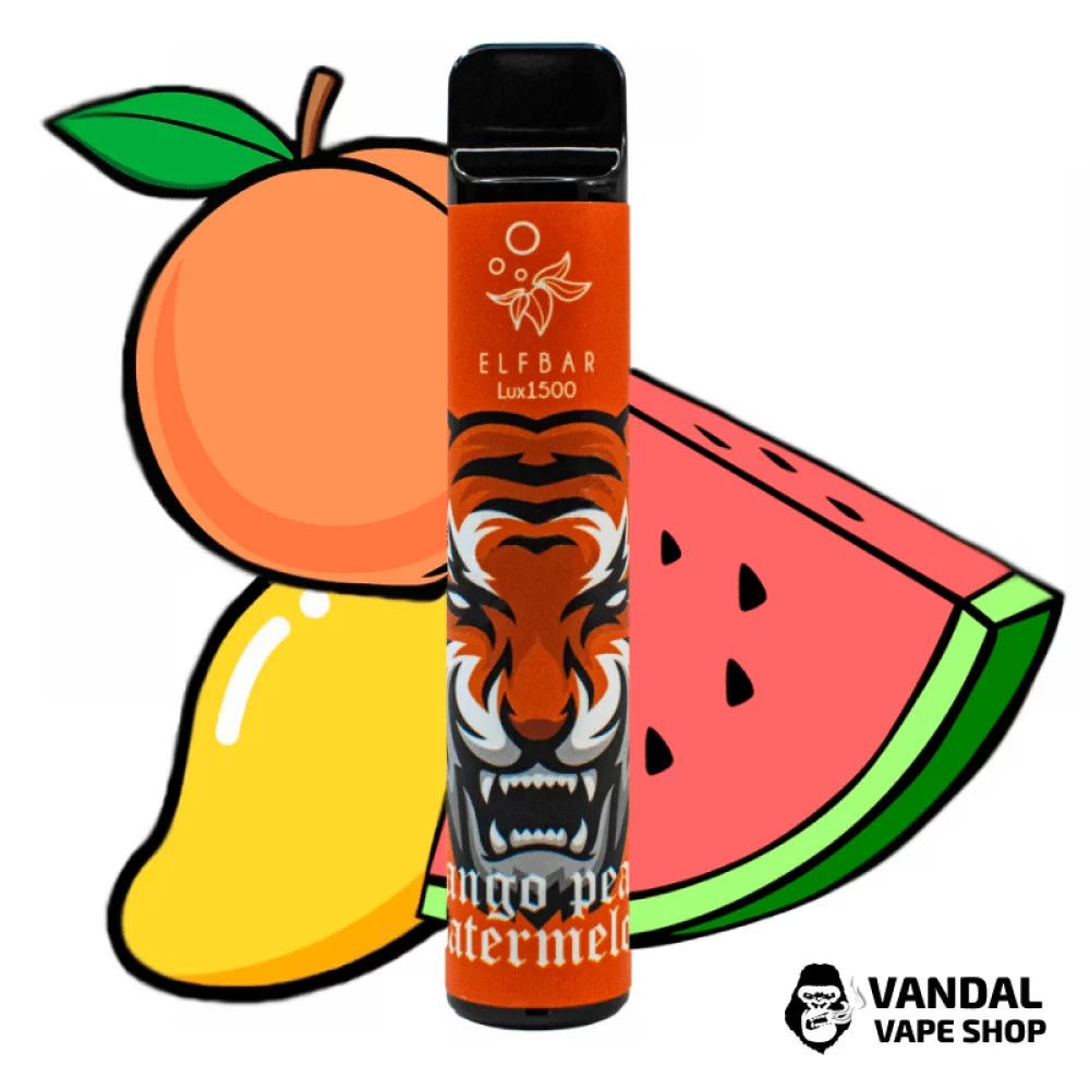 Одноразовий Pod Elf Bar Lux 1500 Disposable Device 850mAh 50 мг на 1500 затяжок зі смаком манго, персика і кавуна Одноразовий Pod Elf Bar Lux 1500 Disposable Device 850mAh 50 мг на 1500 затяжок зі смаком манго, персика і кавуна
