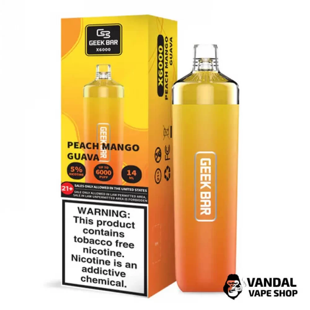 Одноразовый Pod Geek Bar X6000 630 мАч 5% на 6000 затяжек со вкусом персика, манго и гуавы Одноразовый Pod Geek Bar X6000 630 мАч 5% на 6000 затяжек со вкусом персика, манго и гуавы