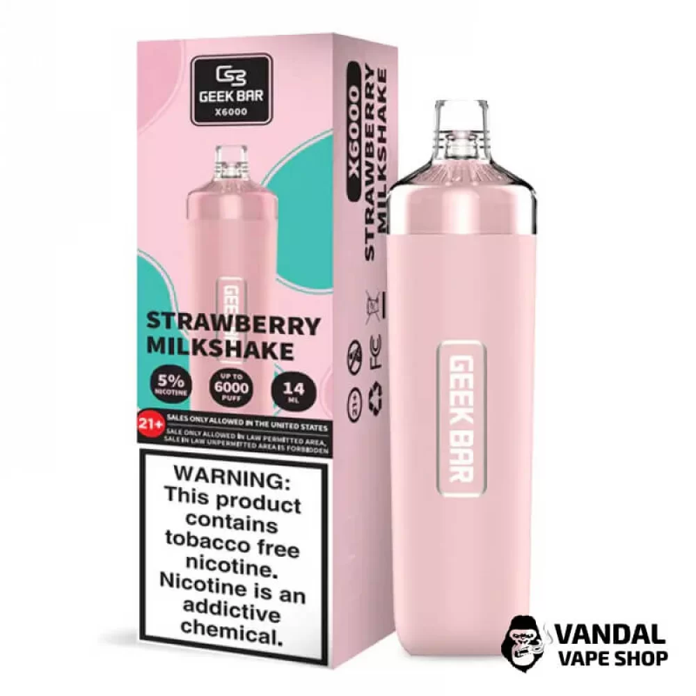Одноразовий Pod Geek Bar X6000 630 мАг 5% на 6000 затяжок зі смаком полуничного мілкшейку