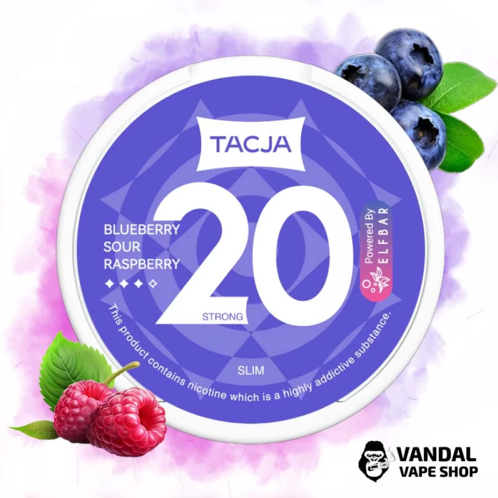 Нікотинові подушечки Tacja (20 шт) міцністю 20 мг/г зі смаком чорниці та кислої малини
