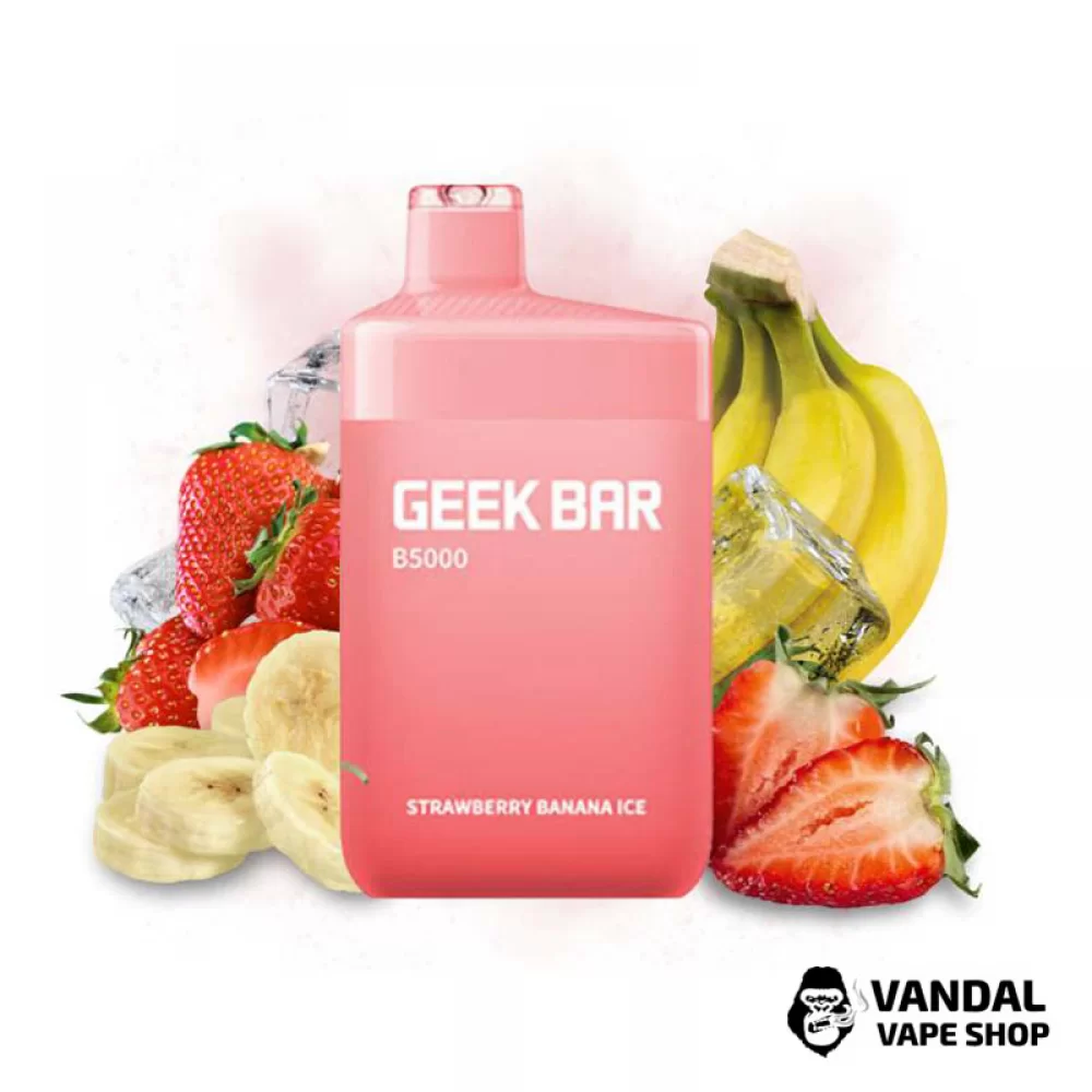 Одноразова Pod система Geek Bar B5000 50 мг 650 мАг на 5000 затяжок зі смаком полуниці і банана з льодом Одноразова Pod система Geek Bar B5000 50 мг 650 мАг на 5000 затяжок зі смаком полуниці і банана з льодом