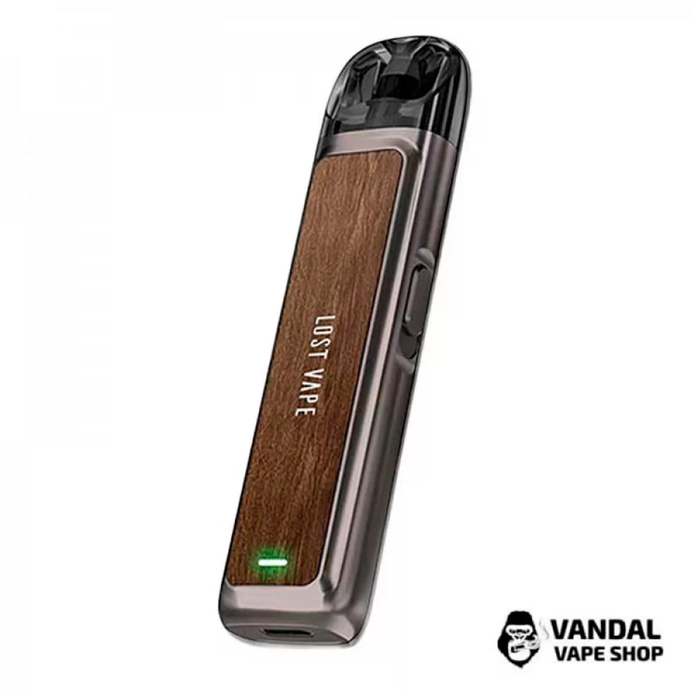 Pod-система Lost Vape Ursa Nano Pod Kit 800 мАг в сірому корпусі та вставкою в текстурі горіха