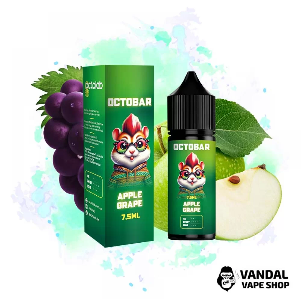 Набір для самозамісу Octo Bar NFT Salt 15 мл 65 мг зі смаком яблука і винограду Набір для самозамісу Octo Bar NFT Salt 15 мл 65 мг зі смаком яблука і винограду