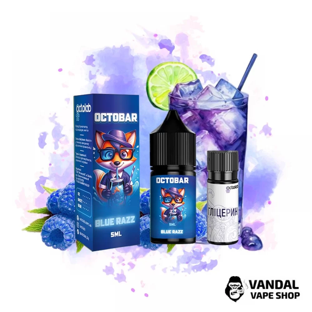 Набор для самозамеса Octo Bar NFT Salt 10 мл 50 мг со вкусом голубого лимонада и малины с холодком Набор для самозамеса Octo Bar NFT Salt 10 мл 50 мг со вкусом голубого лимонада и малины с холодком