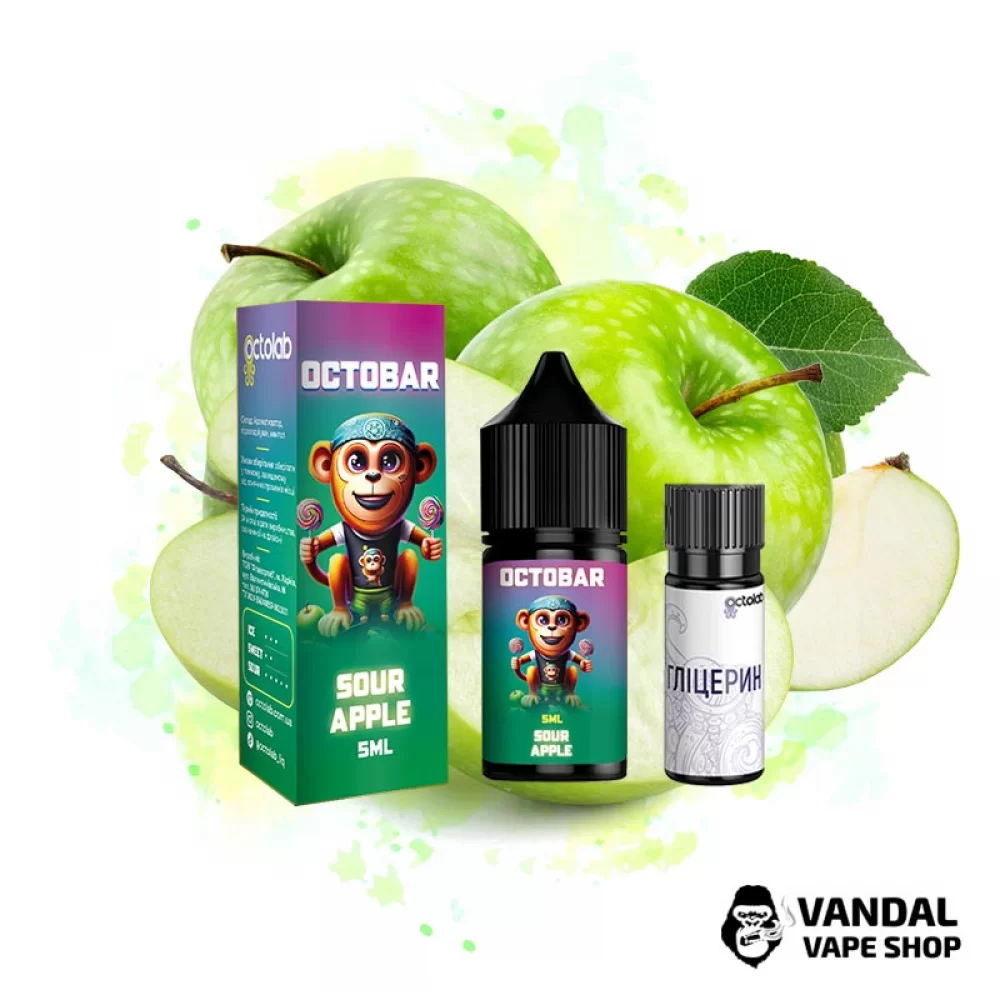 Набор для самозамеса Octo Bar NFT Salt 10 мл 50 мг со вкусом кислого яблока Набор для самозамеса Octo Bar NFT Salt 10 мл 50 мг со вкусом кислого яблока