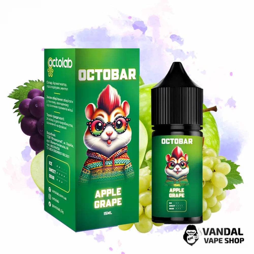Набір для самозамісу Octo Bar NFT Salt 30 мл 50 мг Hard зі смаком яблука і винограду Набір для самозамісу Octo Bar NFT Salt 30 мл 50 мг Hard зі смаком яблука і винограду
