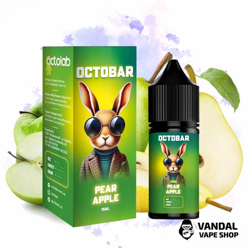 Набір для самозамісу Octo Bar NFT Salt 30 мл 50 мг Hard зі смаком груші і яблука Набір для самозамісу Octo Bar NFT Salt 30 мл 50 мг Hard зі смаком груші і яблука