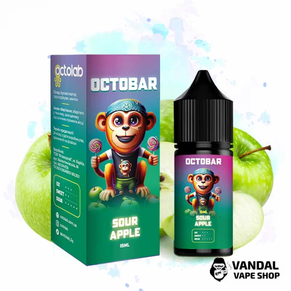 Набор для самозамеса Octo Bar NFT Salt 30 мл 50 мг Hard со вкусом кислого яблока Набор для самозамеса Octo Bar NFT Salt 30 мл 50 мг Hard со вкусом кислого яблока