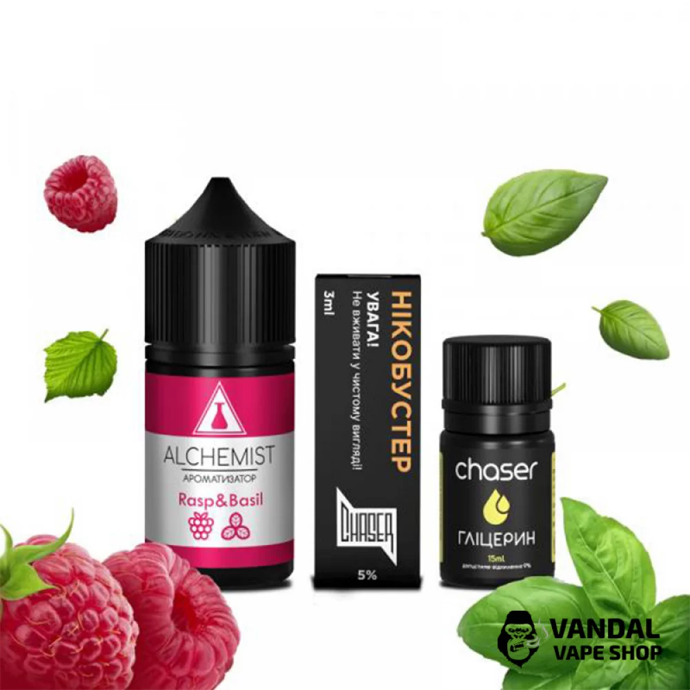 Набор для самозамеса Alchemist 30 мл 50 мг со вкусом малины и базилика Набор для самозамеса Alchemist 30 мл 50 мг со вкусом малины и базилика