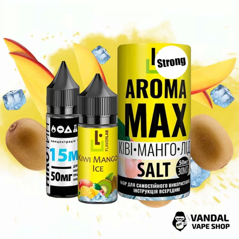 Набор для самозамеса Aroma MAX Salt Strong 30 мл 50 мг со вкусом киви и манго с холодком Набор для самозамеса Aroma MAX Salt Strong 30 мл 50 мг со вкусом киви и манго с холодком