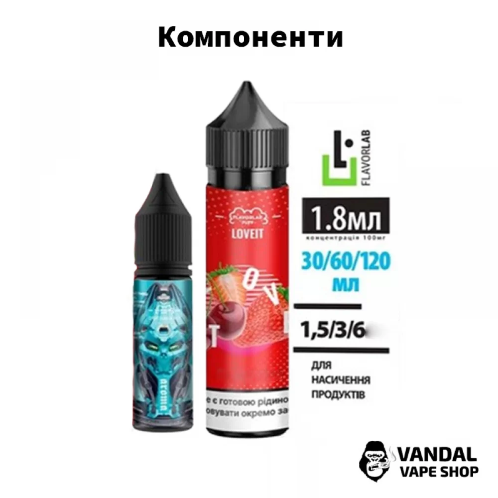 Набір для самозамісу Flavorlab Love it 60 мл 6 мг зі смаком кавуна з полуницею і вишнею, ментолом Набір для самозамісу Flavorlab Love it 60 мл 6 мг зі смаком кавуна з полуницею і вишнею, ментолом