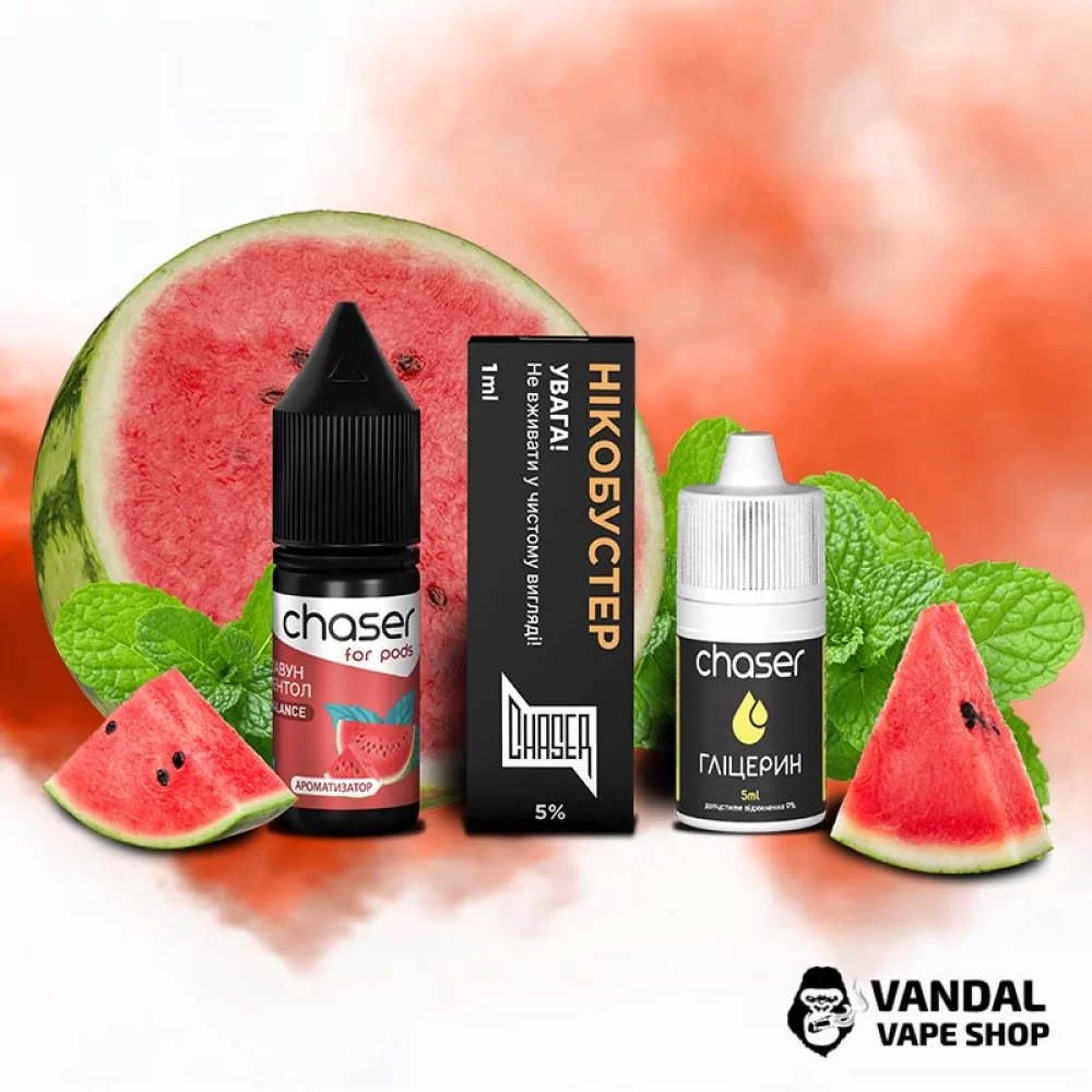 Набор для самозамеса Chaser ForPods 10 мл 65 мг со вкусом арбуза и ментола Набор для самозамеса Chaser ForPods 10 мл 65 мг со вкусом арбуза и ментола