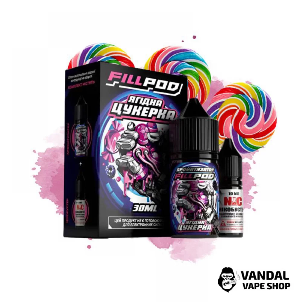 Набор для самозамеса Fill Pod 30 мл 50 мг со вкусом ягодных конфет Набор для самозамеса Fill Pod 30 мл 50 мг со вкусом ягодных конфет