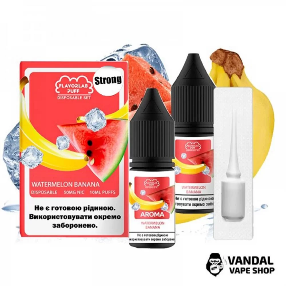 Набор для самозамеса Flavorlab Disposable Puff Strong - со вкусом арбуза и банана 10 мл 50 мг Набор для самозамеса Flavorlab Disposable Puff Strong - со вкусом арбуза и банана 10 мл 50 мг