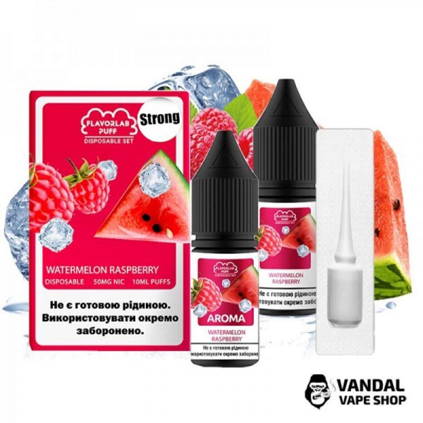 Набір для самозамісу Flavorlab Disposable Puff Strong - зі смаком кавуна та малини 10 мл 50 мг