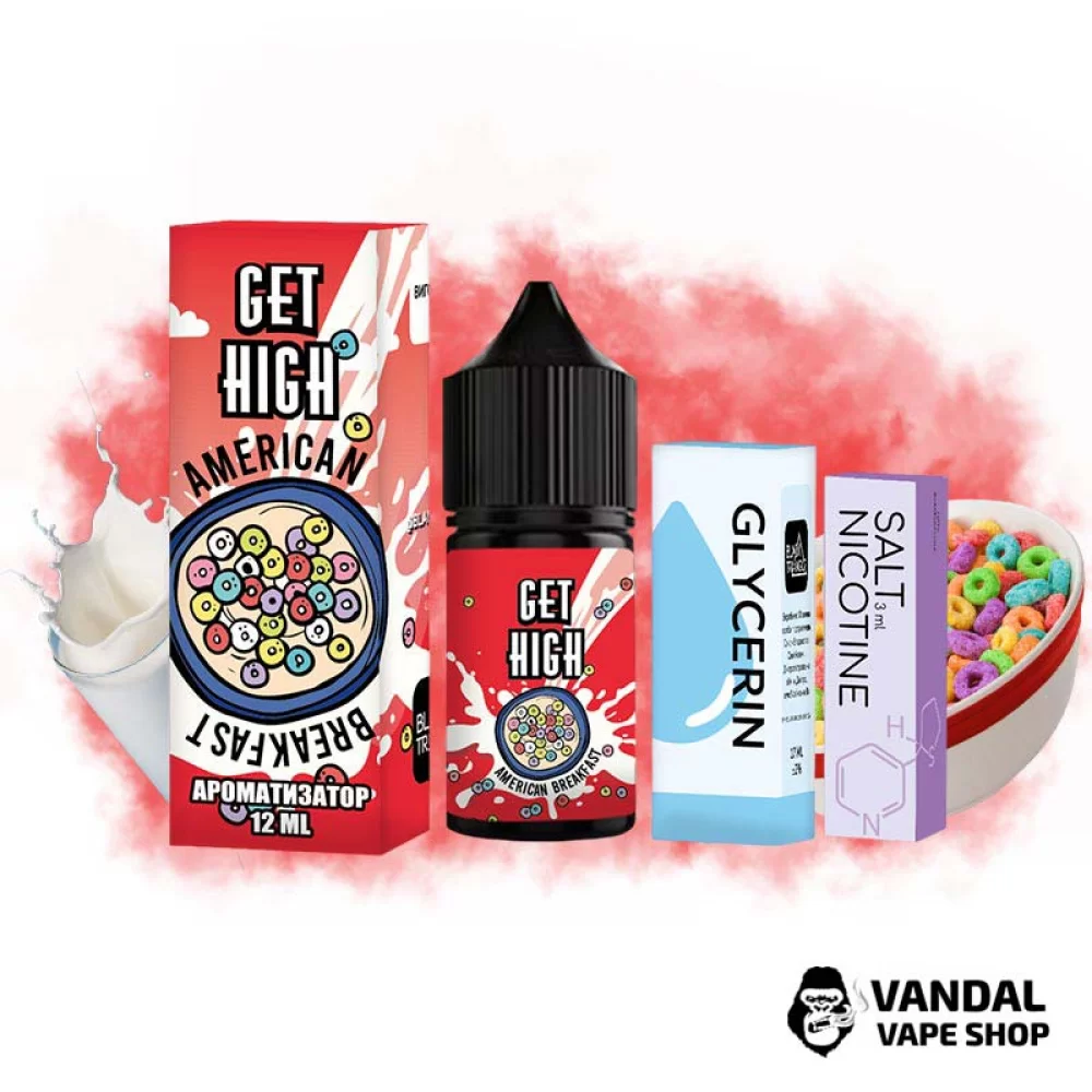 Набор для самозамеса Get High 30 мл 50 мг - со вкусом американских фруктовых хлопьев с молоком. Набор для самозамеса Get High 30 мл 50 мг - со вкусом американских фруктовых хлопьев с молоком.