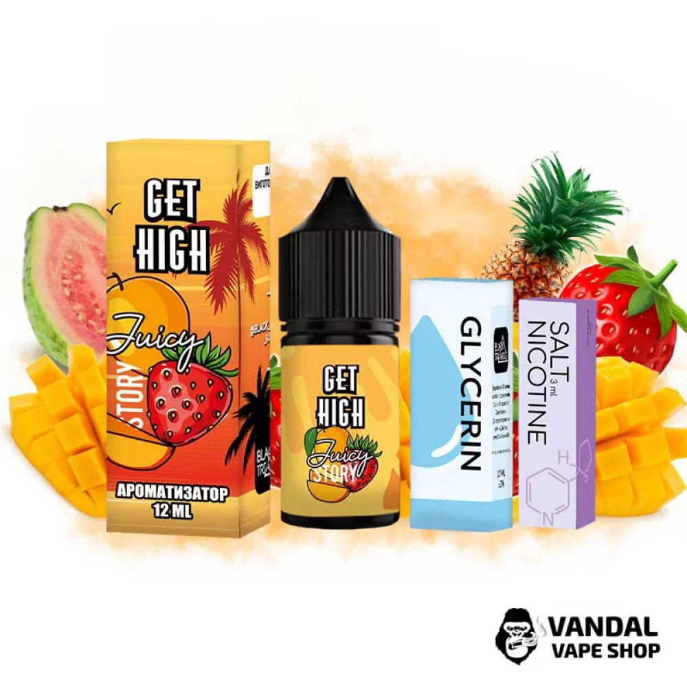 Набір для самозамісу Get High 30 мл 50 мг - зі смаком стиглого манго з полуницею. Набір для самозамісу Get High 30 мл 50 мг - зі смаком стиглого манго з полуницею.