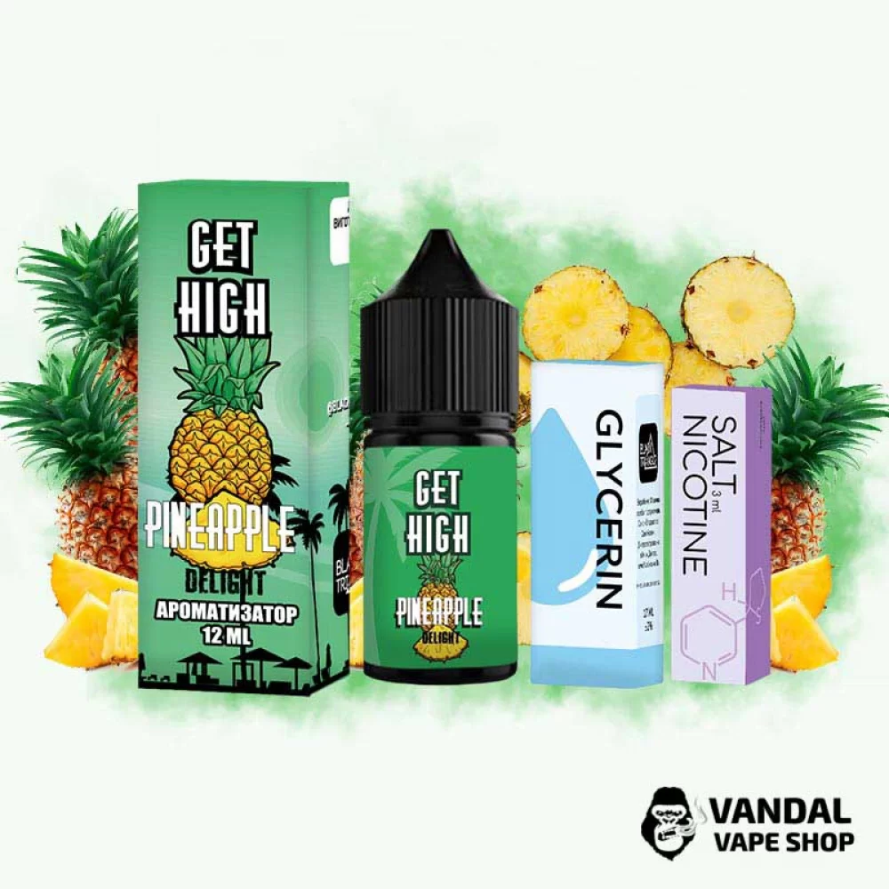 Набор для самозамеса Get High 30 мл 50 мг - со вкусом ананаса. Набор для самозамеса Get High 30 мл 50 мг - со вкусом ананаса.