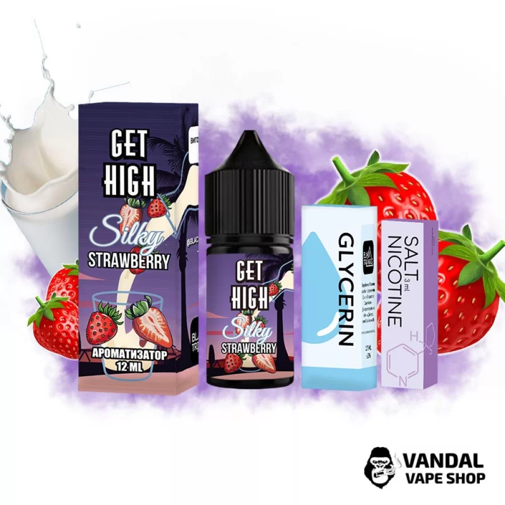 Набір для самозамісу Get High 30 мл 25 мг - зі смаком полуничного молока. Набір для самозамісу Get High 30 мл 25 мг - зі смаком полуничного молока.