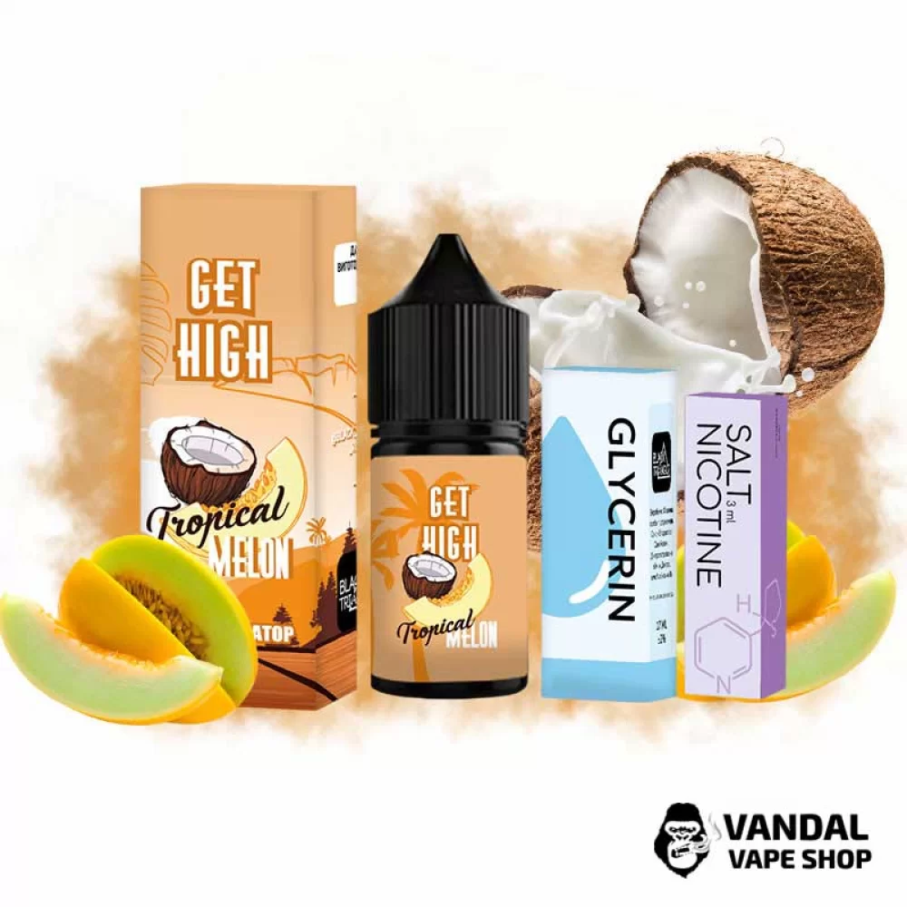 Набор для самозамеса Get High 30 мл 50 мг - со вкусом дыни с кокосом. Набор для самозамеса Get High 30 мл 50 мг - со вкусом дыни с кокосом.