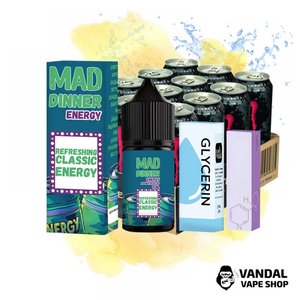 Набор для самозамеса Mad Dinner 30 мл 25 мг - со вкусом энергетика Набор для самозамеса Mad Dinner 30 мл 25 мг - со вкусом энергетика