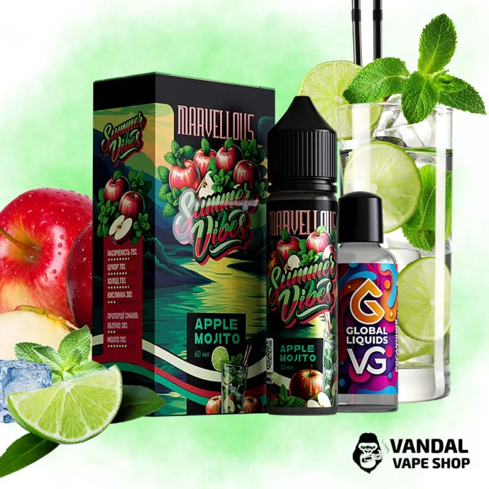 Набор для самозамеса Marvellous Summer Vibes 60 мл 3 мг - со вкусом сочного яблока, лимона с нотами лайма и свежего мохито Набор для самозамеса Marvellous Summer Vibes 60 мл 3 мг - со вкусом сочного яблока, лимона с нотами лайма и свежего мохито