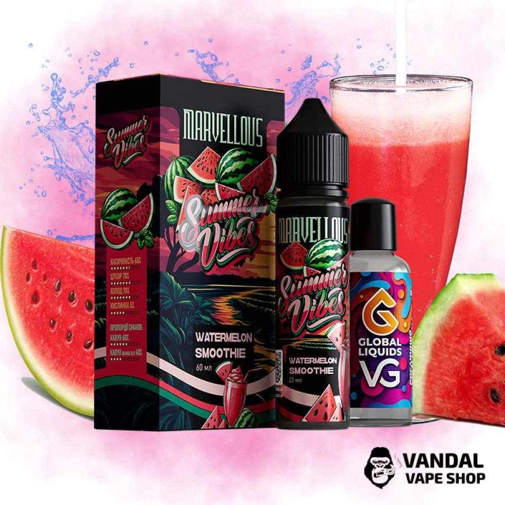 Набор для самозамеса Marvellous Summer Vibes 60 мл 3 мг - со вкусом смузи с насыщенным арбузом Набор для самозамеса Marvellous Summer Vibes 60 мл 3 мг - со вкусом смузи с насыщенным арбузом