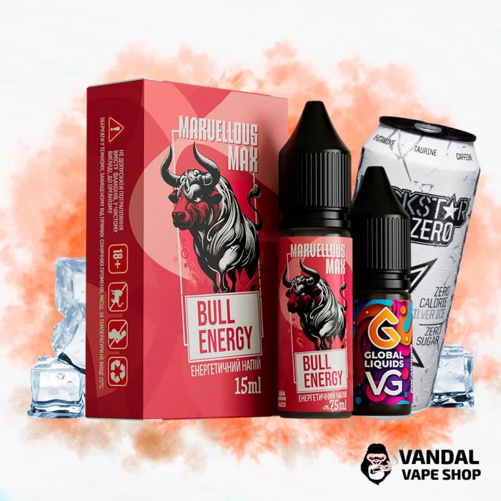 Набір Marvellous Max 15 мл 65 мг - Bull Energy зі смаком - енергетика з холодком Набір Marvellous Max 15 мл 65 мг - Bull Energy зі смаком - енергетика з холодком