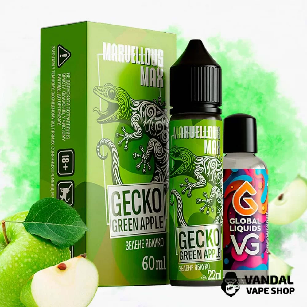 Органический набор для самозамеса Marvellous Max - Gecko Green Apple 60 мл 3 мг со вкусом - зелёного яблока Органический набор для самозамеса Marvellous Max - Gecko Green Apple 60 мл 3 мг со вкусом - зелёного яблока
