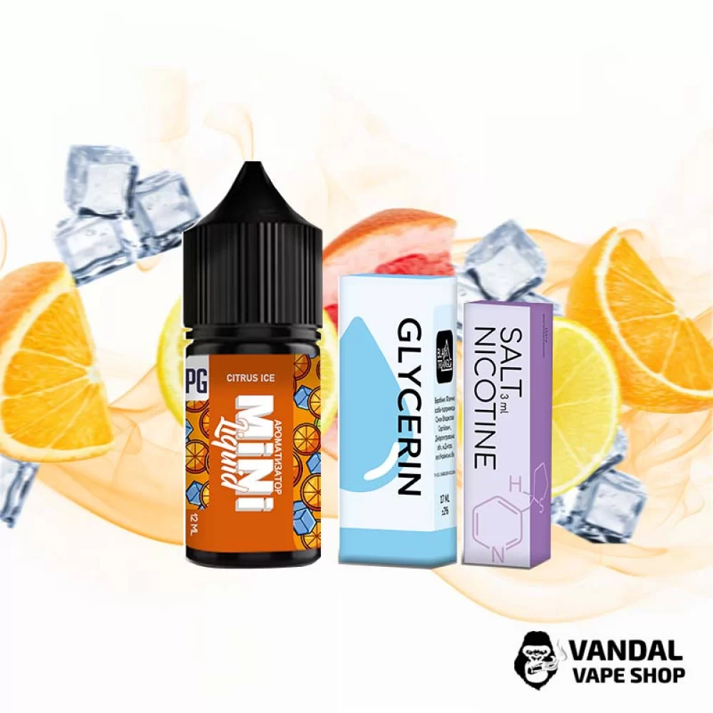 Набір для самозамісу Mini Liquid 30 мл 25 мг зі смаком цитрусів з холодком Набір для самозамісу Mini Liquid 30 мл 25 мг зі смаком цитрусів з холодком
