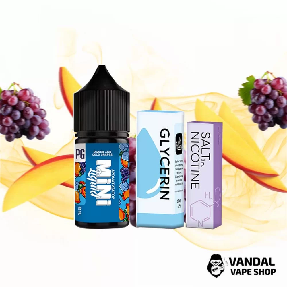 Набор для самозамеса Mini Liquid 30 мл 50 мг со вкусом манго и винограда с холодком Набор для самозамеса Mini Liquid 30 мл 50 мг со вкусом манго и винограда с холодком