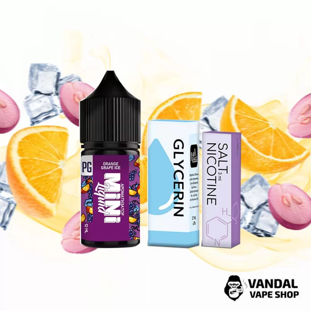 Набор для самозамеса Mini Liquid  30 мл 25 мг со вкусом апельсина и винограда с холодком Набор для самозамеса Mini Liquid  30 мл 25 мг со вкусом апельсина и винограда с холодком