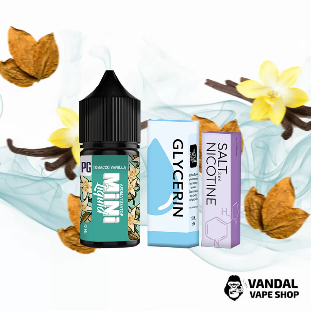Набір для самозамісу Mini Liquid 30 мл 25 мг зі смаком тютюна і ванілі Набір для самозамісу Mini Liquid 30 мл 25 мг зі смаком тютюна і ванілі