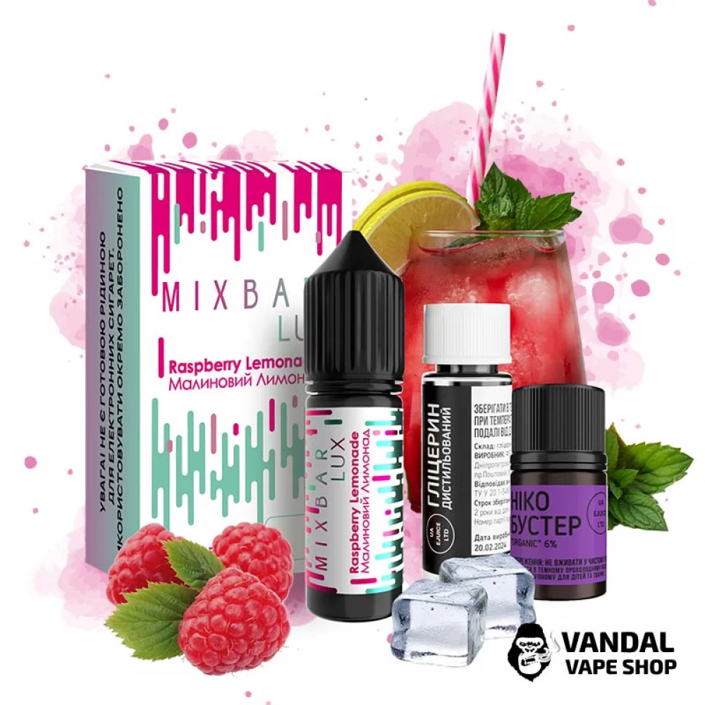 Набор для самозамеса Mix Bar Lux 15 мл 65 мг - со вкусом малинового лимонада с холодком Набор для самозамеса Mix Bar Lux 15 мл 65 мг - со вкусом малинового лимонада с холодком
