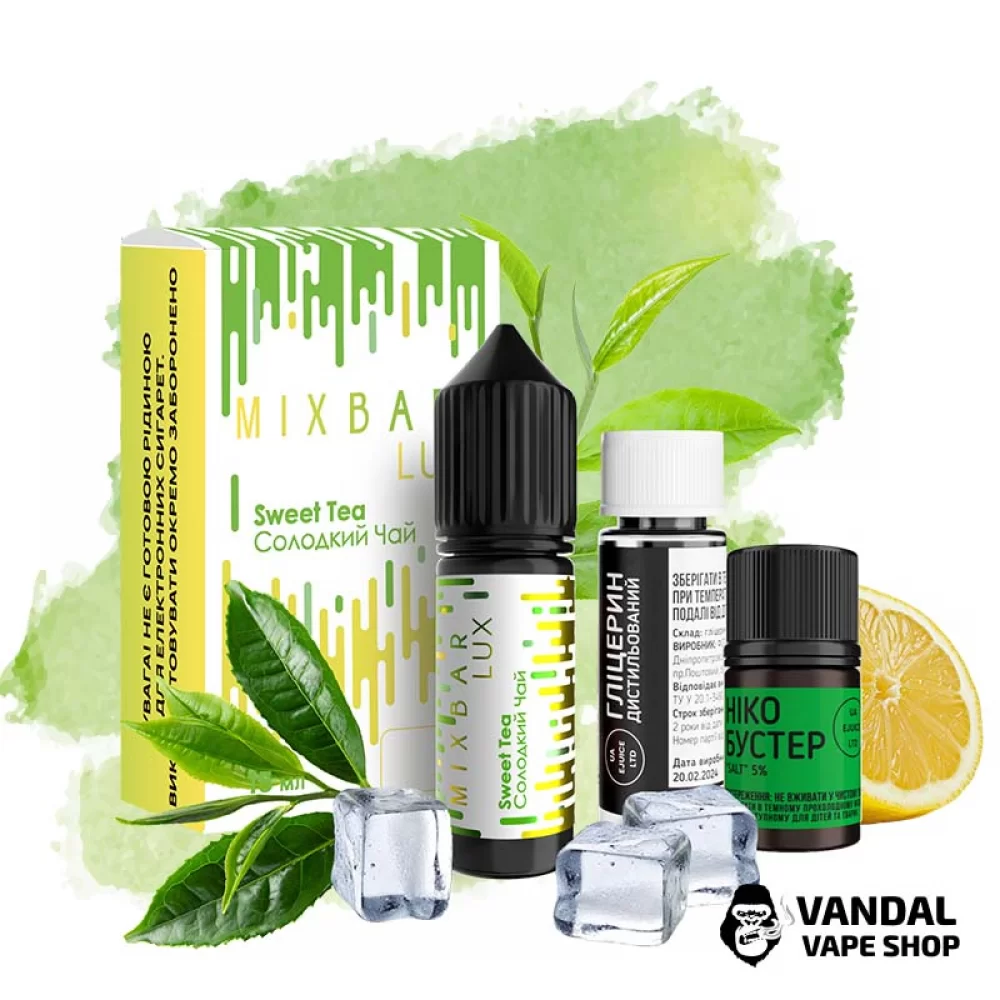 Набір для самозамісу Mix Bar Lux 15 мл 65 мг - зі смаком зеленого чаю з лимоном і льодом Набір для самозамісу Mix Bar Lux 15 мл 65 мг - зі смаком зеленого чаю з лимоном і льодом