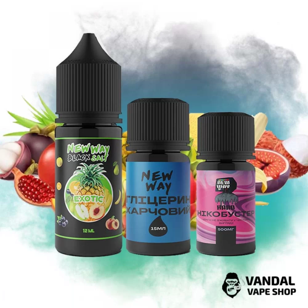 Набор для самозамеса New Way Black 30 мл 30 мг со вкусом тропических фруктов Набор для самозамеса New Way Black 30 мл 30 мг со вкусом тропических фруктов