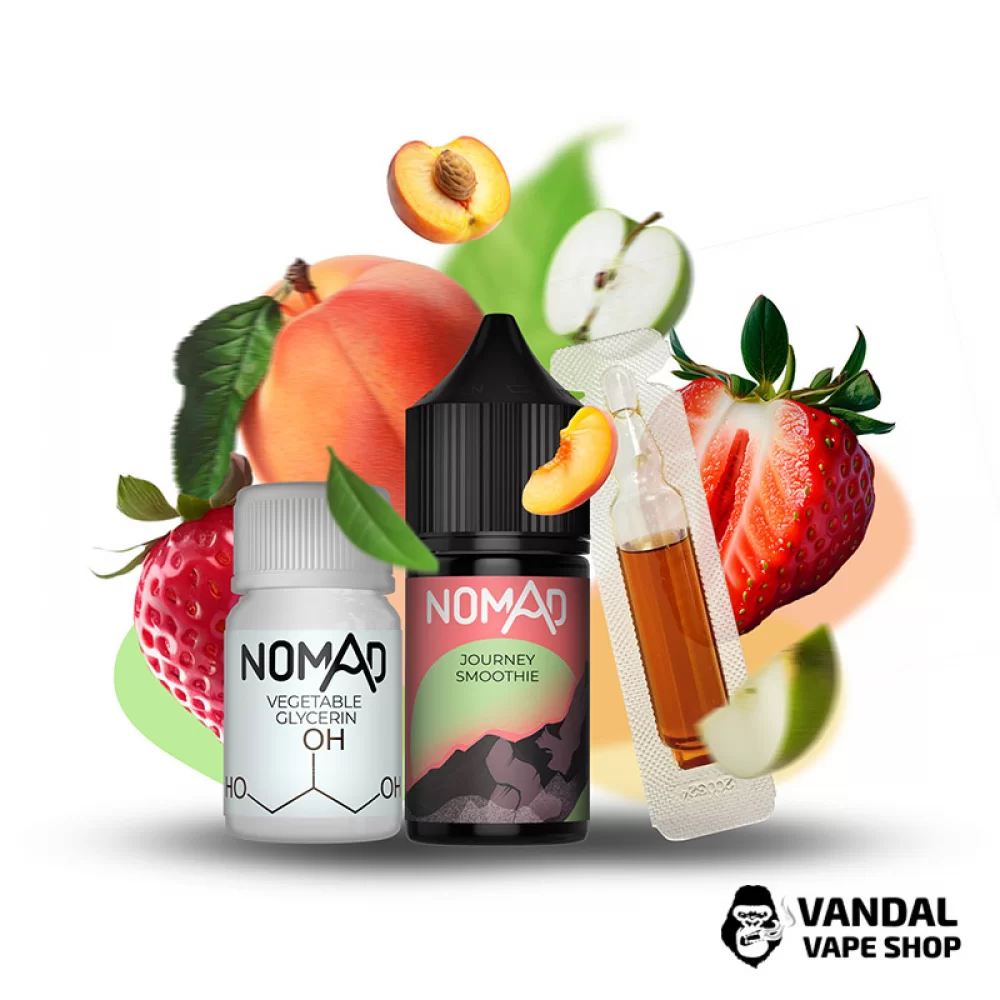 Набор для самозамеса Nomad 30 мл 50 мг со вкусом смузи с яблоком, персиком и клубникой Набор для самозамеса Nomad 30 мл 50 мг со вкусом смузи с яблоком, персиком и клубникой