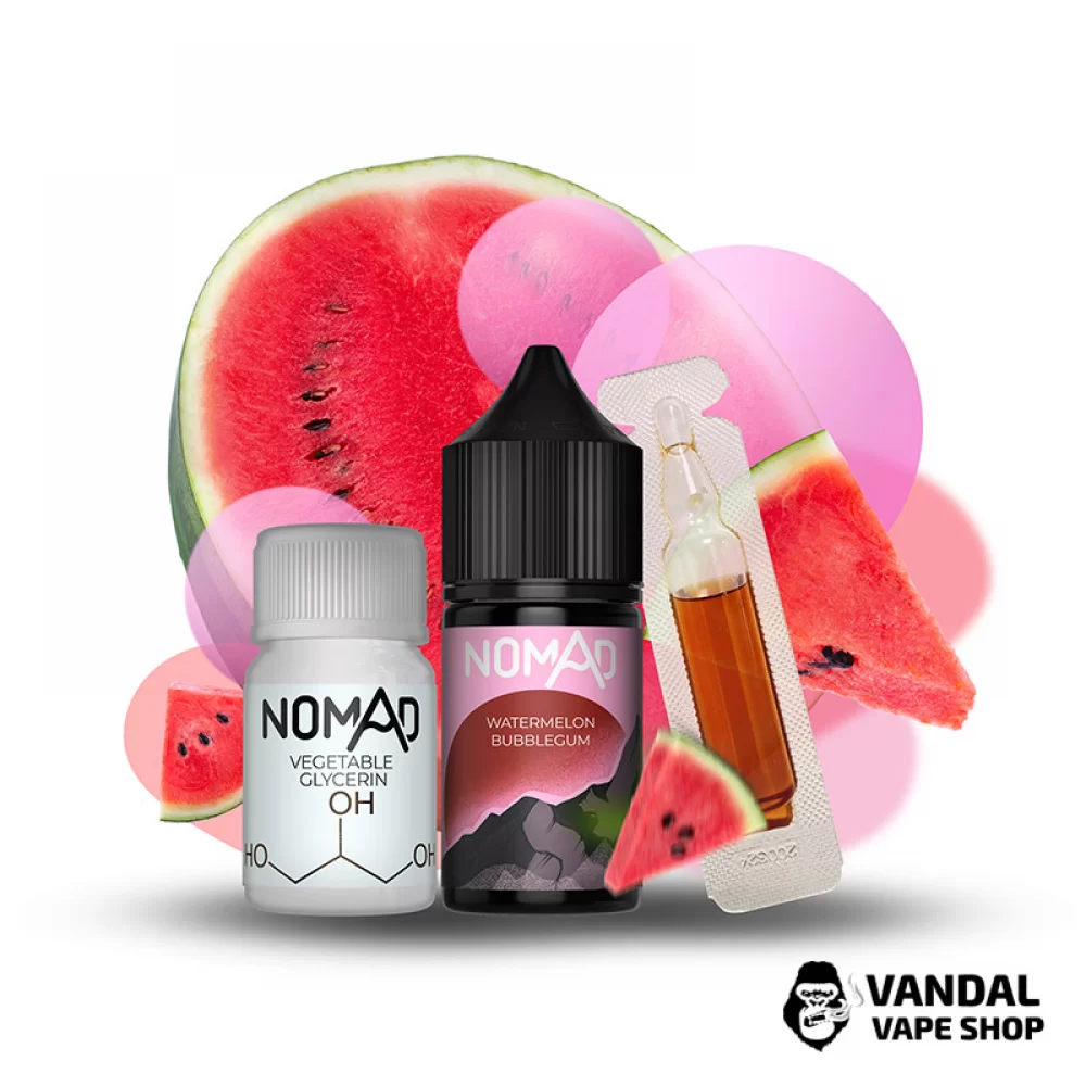 Набір для самозамісу Nomad 30 мл 50 мг зі смаком жуйки з кавуном Набір для самозамісу Nomad 30 мл 50 мг зі смаком жуйки з кавуном