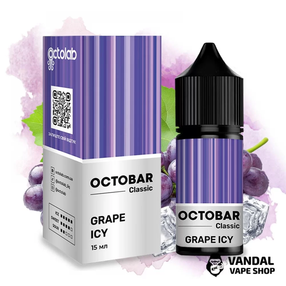 Набір для самозамісу OctoBar Salt 30 мл 50 мг зі смаком винограда з холодком Набір для самозамісу OctoBar Salt 30 мл 50 мг зі смаком винограда з холодком