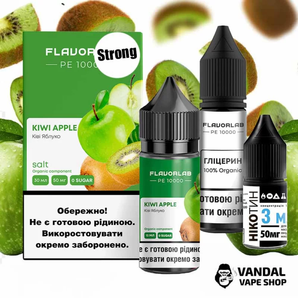 Набор для самозамеса Flavorlab PE 10000 Strong 30 мл 50 мг со вкусом яблока и киви Набор для самозамеса Flavorlab PE 10000 Strong 30 мл 50 мг со вкусом яблока и киви