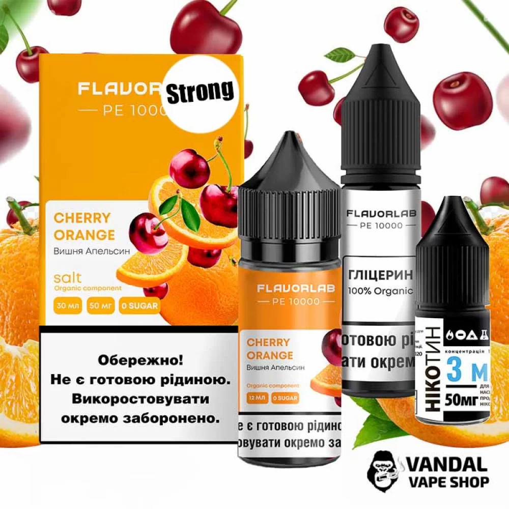 Набор для самозамеса Flavorlab PE 10000 Strong 30 мл 50 мг со вкусом вишни и апельсина Набор для самозамеса Flavorlab PE 10000 Strong 30 мл 50 мг со вкусом вишни и апельсина