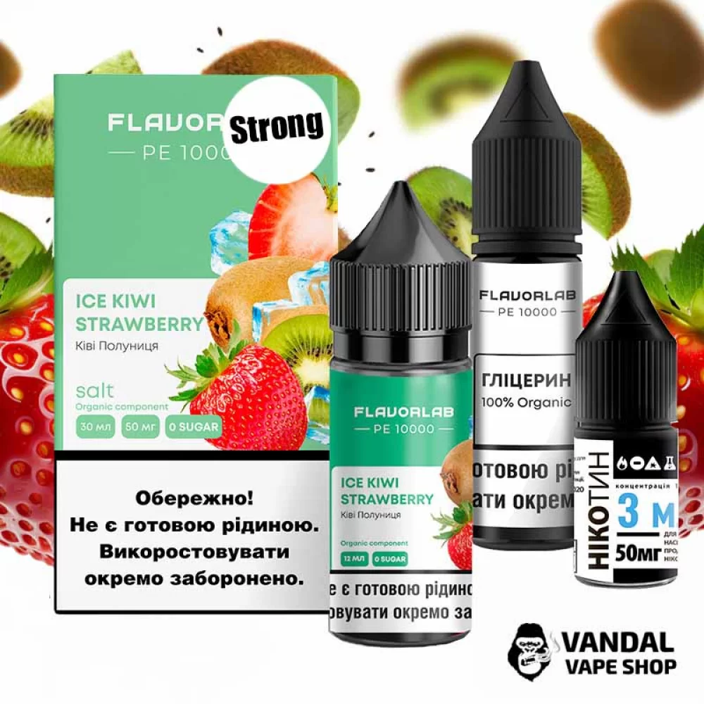 Набір для самозамісу Flavorlab PE 10000 Strong 30 мл 50 мг зі смаком ківі і полуниці з холодком Набір для самозамісу Flavorlab PE 10000 Strong 30 мл 50 мг зі смаком ківі і полуниці з холодком