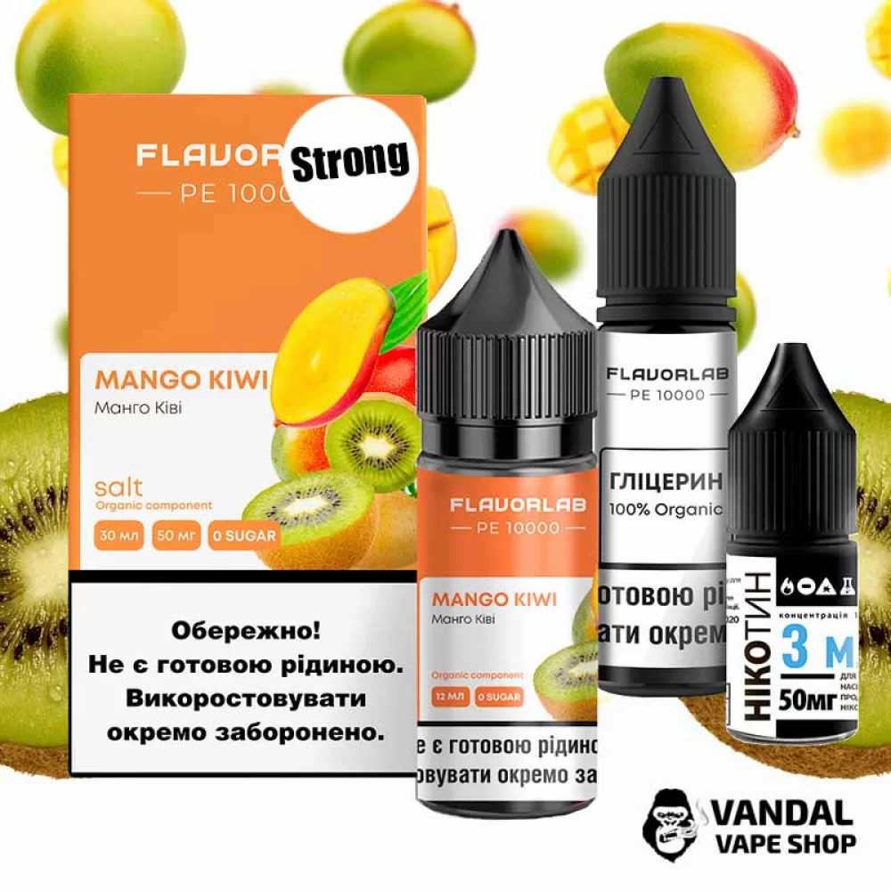 Набір для самозамісу Flavorlab PE 10000 Strong 30 мл 50 мг зі смаком  ківі і манго