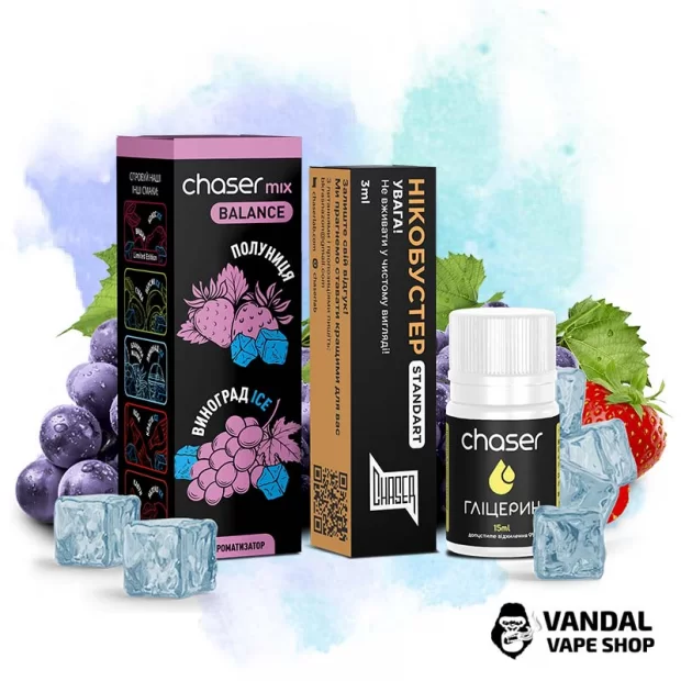Набор для самозамеса Chaser Mix Ice 30 мл 50 мг со вкусом клубники и винограда с холодком