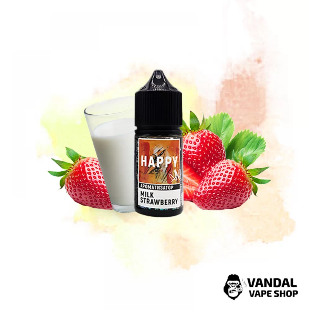Набір для самозамісу HAPPY 30 мл 65 мг зі смаком полуниці і молока Набір для самозамісу HAPPY 30 мл 65 мг зі смаком полуниці і молока