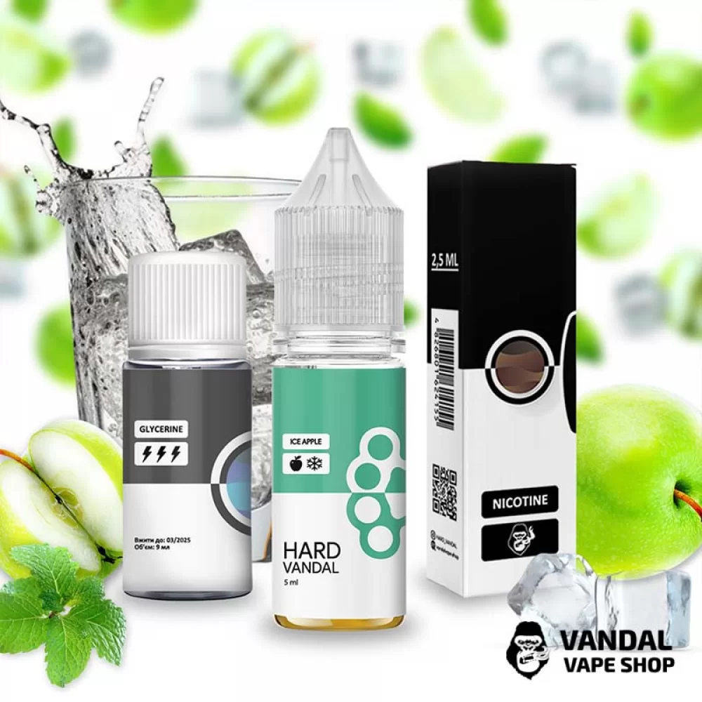 Набір для самозамісу HARD VANDAL 15 мл 65 мг зі смаком яблука з холодком Набір для самозамісу HARD VANDAL 15 мл 65 мг зі смаком яблука з холодком