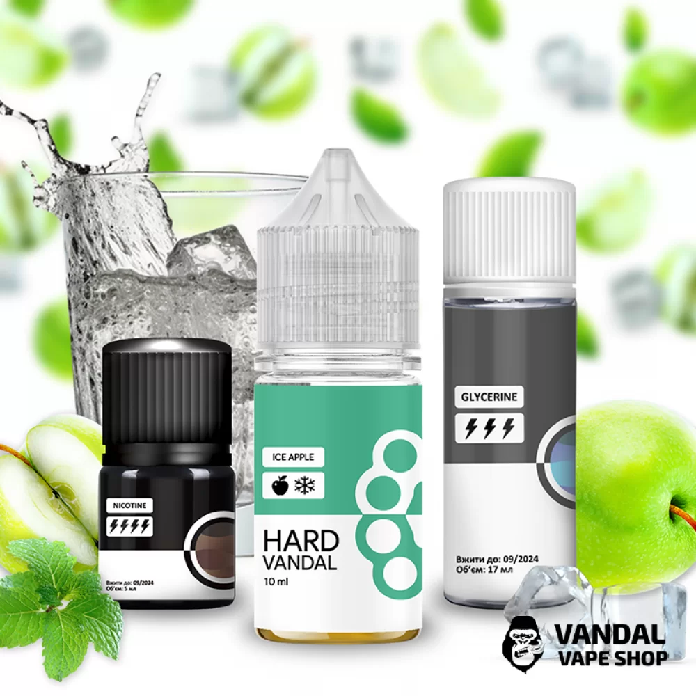 Набір для самозамісу HARD VANDAL 30 мл 65 мг зі смаком яблука з холодком Набір для самозамісу HARD VANDAL 30 мл 65 мг зі смаком яблука з холодком
