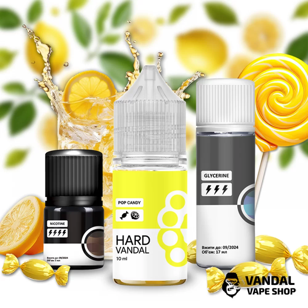 Набір для самозамісу HARD VANDAL 30 мл 65 мг зі смаком цукерок 'шипучка' лимон Набір для самозамісу HARD VANDAL 30 мл 65 мг зі смаком цукерок 'шипучка' лимон