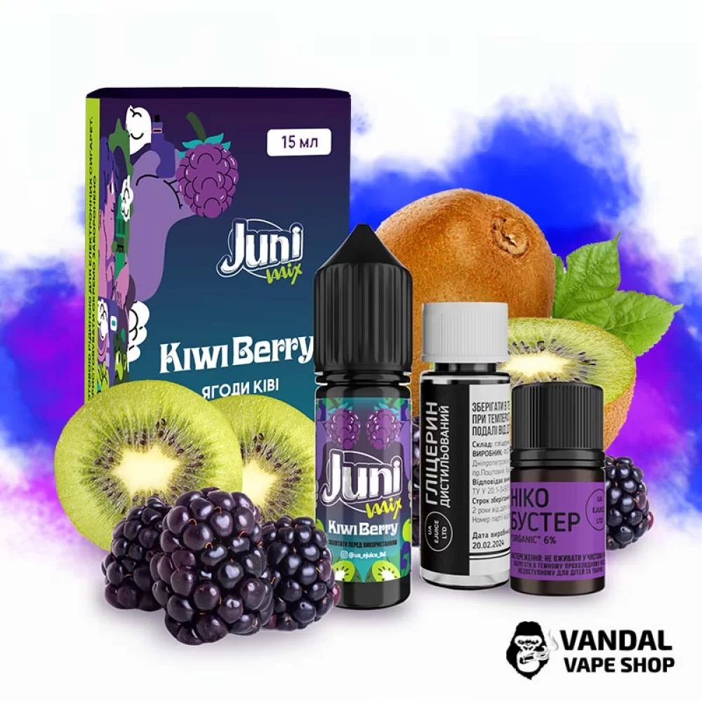 Набор для самозамеса Juni Mix 15 мл 50 мг со вкусом ягод и киви Набор для самозамеса Juni Mix 15 мл 50 мг со вкусом ягод и киви