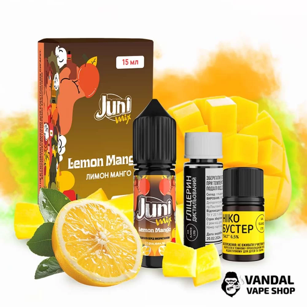 Набор для самозамеса Juni Mix 15 мл 65 мг со вкусом лимона и манго Набор для самозамеса Juni Mix 15 мл 65 мг со вкусом лимона и манго